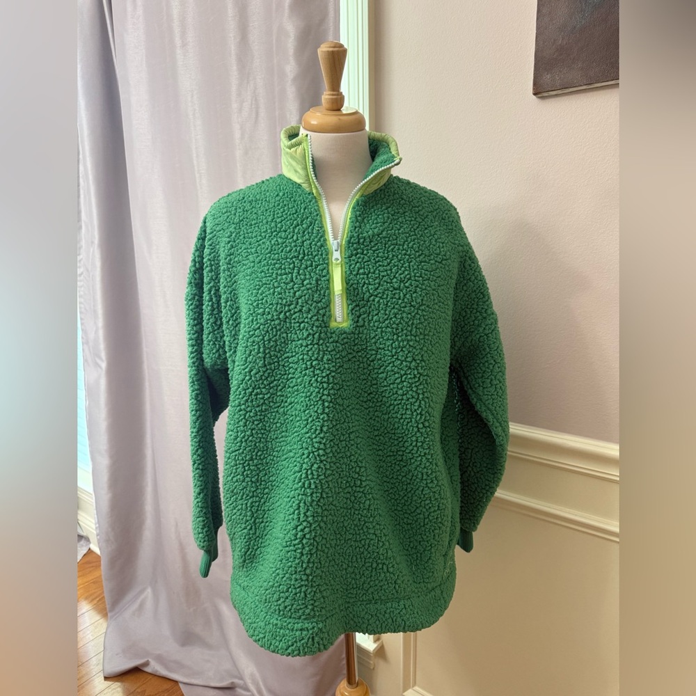 Aerie Green Sherpa Quarter-Zip Jacket